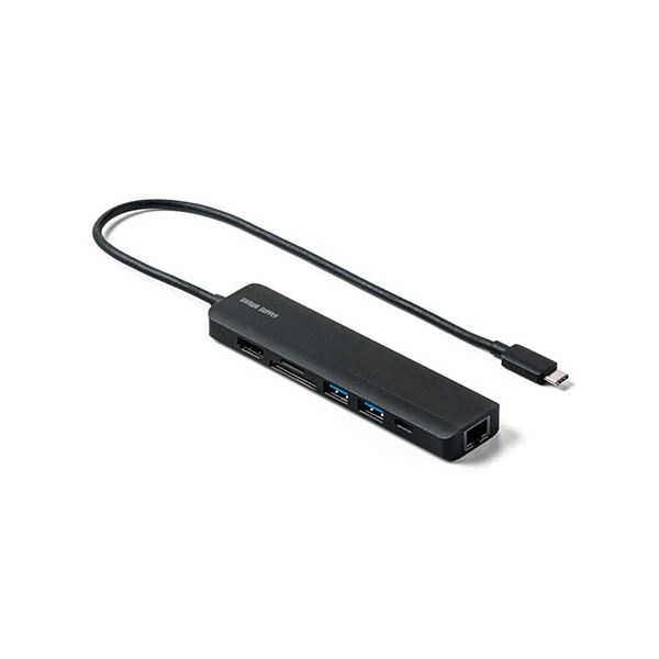 サンワダイレクトUSB Type-C モバイルドッキングステーション 7in1 HDMI出力 USBx2 PD対応100W 30cm400-HUB090BK 1個
