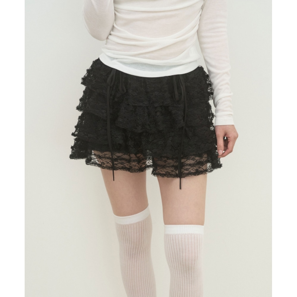 LIEMÉQUE エンジェルレーストゥミニスカートパンツブラック