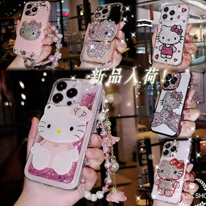 2025新入荷 キティちゃん iphone16ケース 手作り キティー ちゃん ラインストーン キラキラ iPhone12mini/13pro/14plus/11promax 超かわいい 高級版