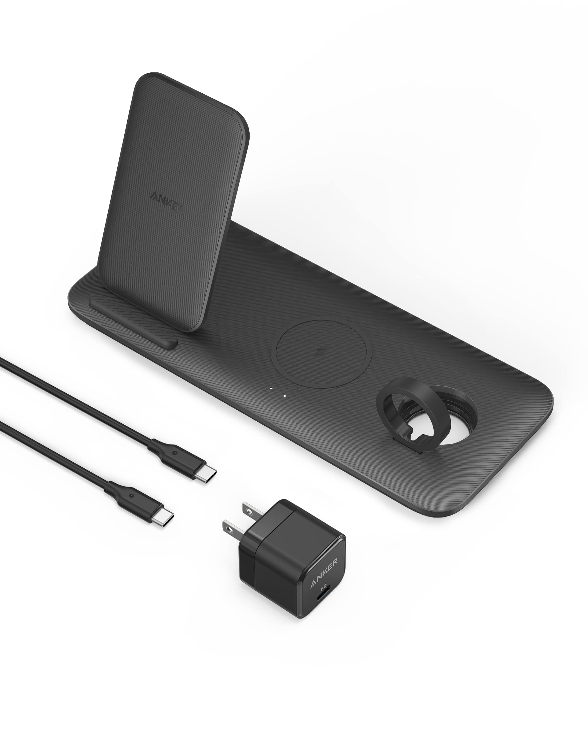 Anker 333 Wireless Charger (3-in-1 Station) ワイヤレス充電器 Apple Watchホルダー付 USB急速充電器付属 Qi認証 iPhone 14 / 13