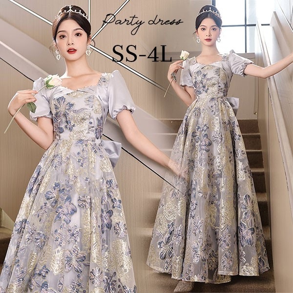 ドレス 大人 ピアノ 発表会 ロング丈 ぽっちゃり 大きいサイズ イブニングドレス 演奏会 ピアノ発表会 袖付き ワンピース Aライン ステージドレス 二次会 女子会 成人式 パーティードレス 大人可