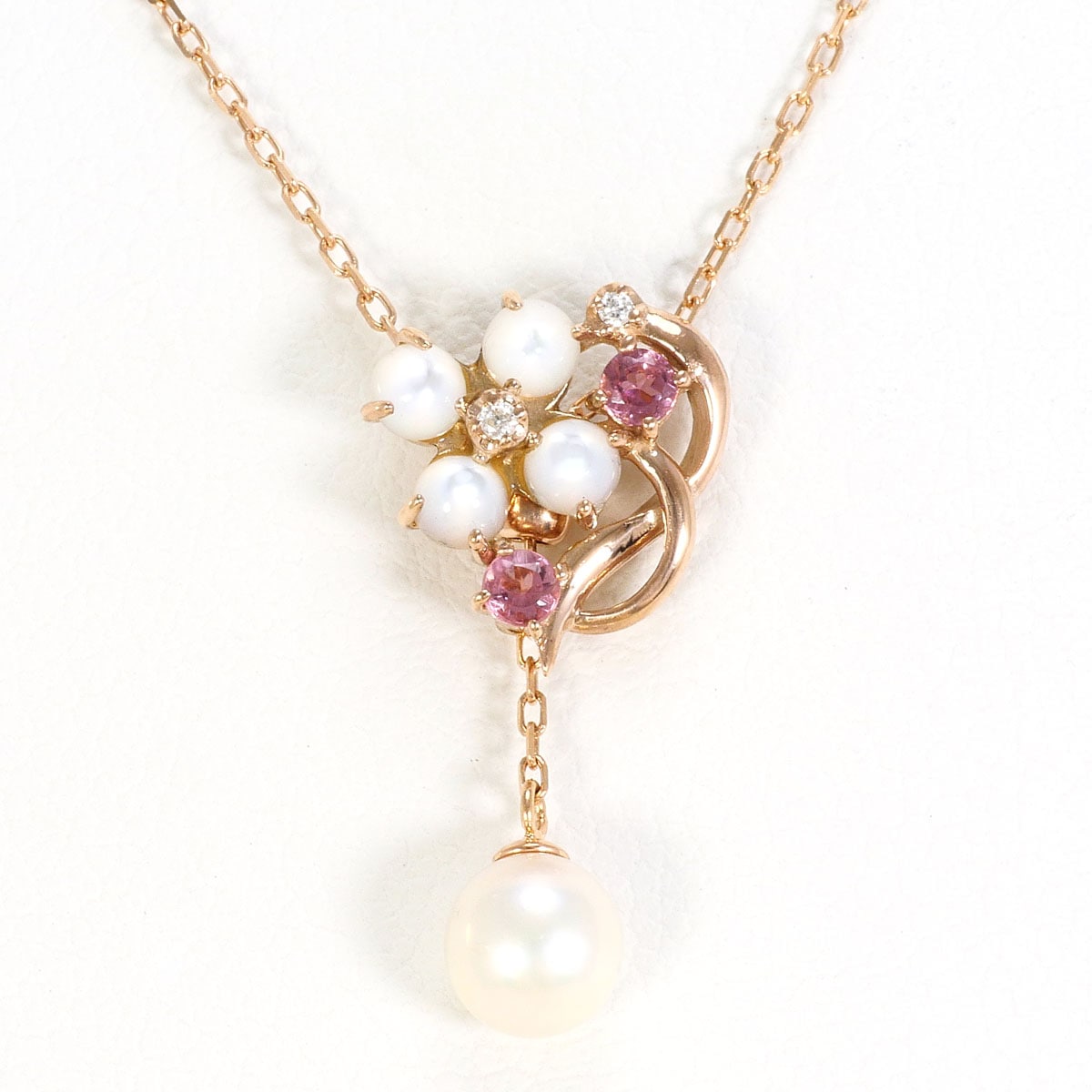 ヴァンドーム青山 K10 10金 PG ピンクゴールド ネックレス パール（真珠） ピンクトルマリン 総重量約1.3g 約40cm 中古