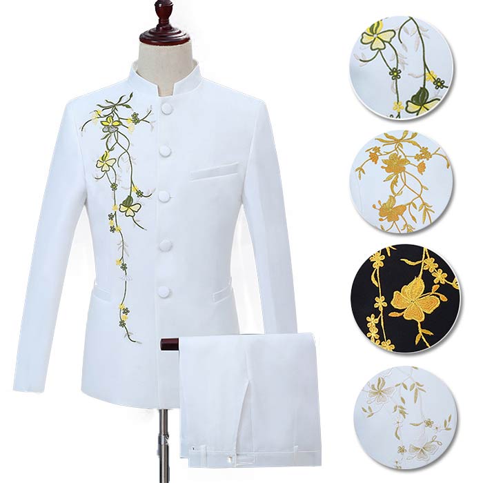 【2025限定SALE】ステージ衣装 メンズ スーツ セットアップ 男性 ステージジャケット パンツ 上下2点セット 素敵な花刺繍 舞台衣装 忘年会 新年会 発表会 ダンス 衣装 舞台 ステージ衣装 5,120円