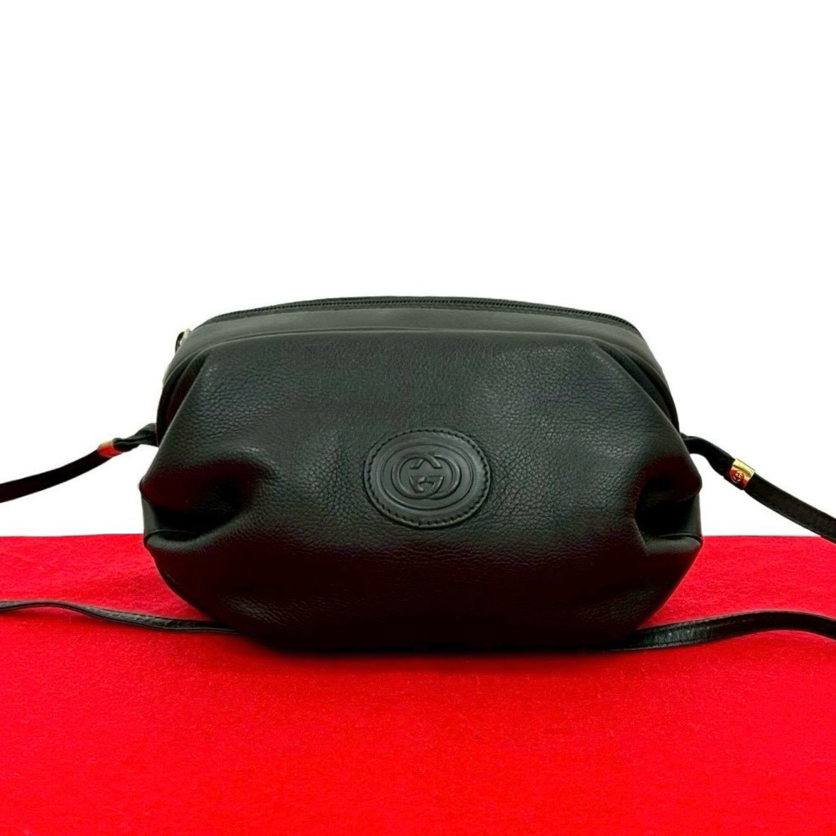 ヴィンテージ GG ロゴ 金具 エンボス ショルダーバッグ レザー PVC ブラック 21871