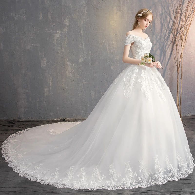 短納期ウエディングドレス プリンセスドレス wedding dress 花嫁 二次会 挙式 ブライダル 結婚式 ロングドレス トレーン オフショルダー 大きいサイズ セミオーダー/編み上げウエディング