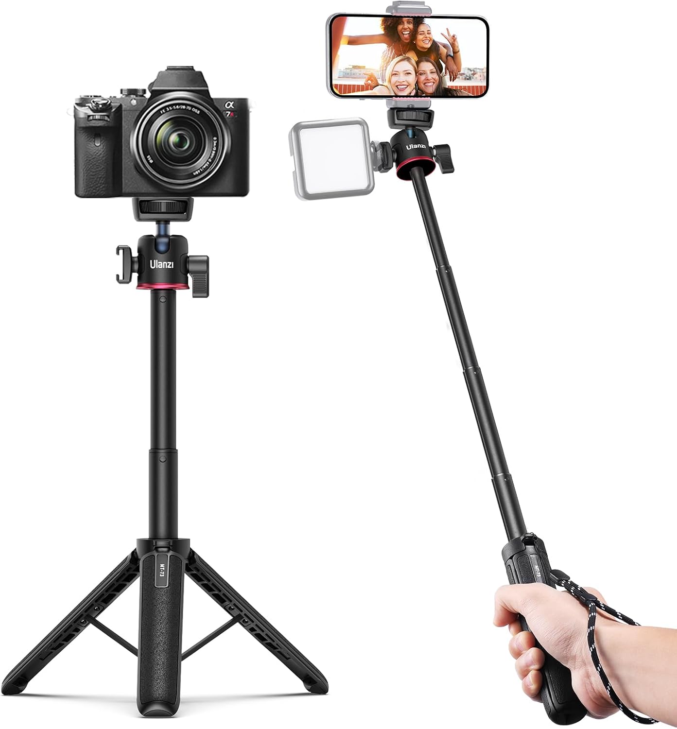 4段伸縮のミニカメラ三脚 コールドシュー付き 360度自由雲台 1/4ネジ穴 スマホやアクションカメラなどに対応