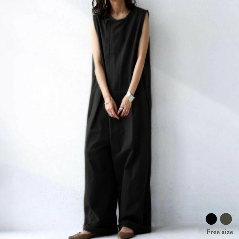 オールインワン レディース サロペット ゆったり コットン 綿 ノースリーブ カジュアル 上品 モード 羽織り ジャンプスーツ サロペ フォーマル 二次会 パーティー 大人 お洒落 20代30代40代