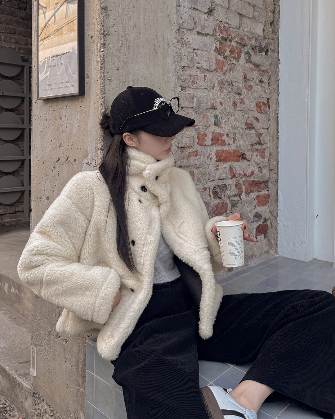 ハーフ丈リバーシブルファームスタンジャケット韓国ファッション レディース