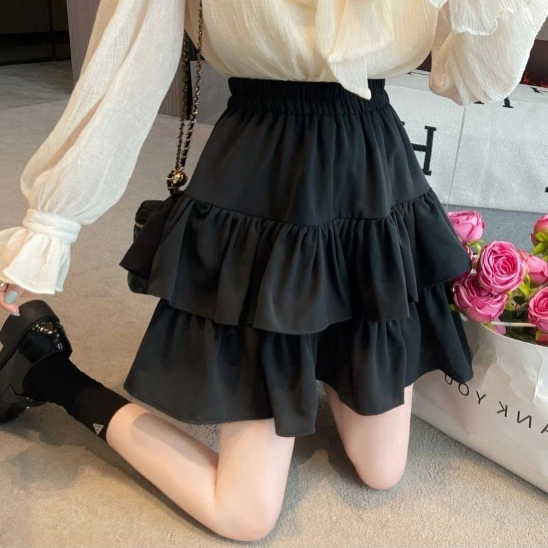【短納期】 2025新作ラインスカートふわふわしたスカート ハイウエストケーキスカート秋フリルスカート女性はスリムで大きな 脂肪