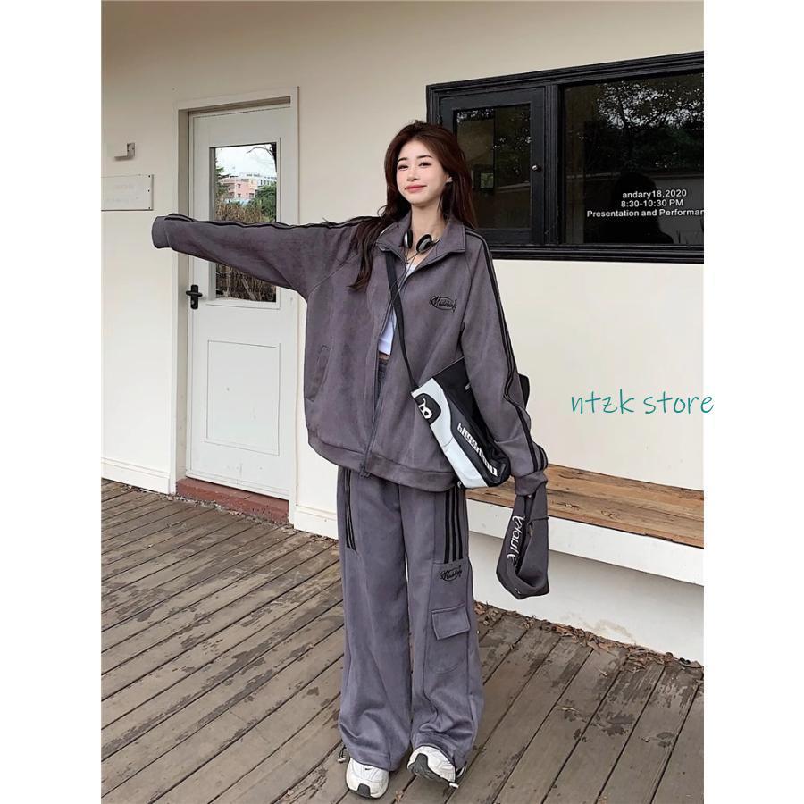 短納期 ジャージ レディース 上下セット フードなし 春夏 春秋 春 秋 スポーツウェア カジュアル おしゃれ シンプル ゆったり 大きいサイズ 長袖 ジャケ