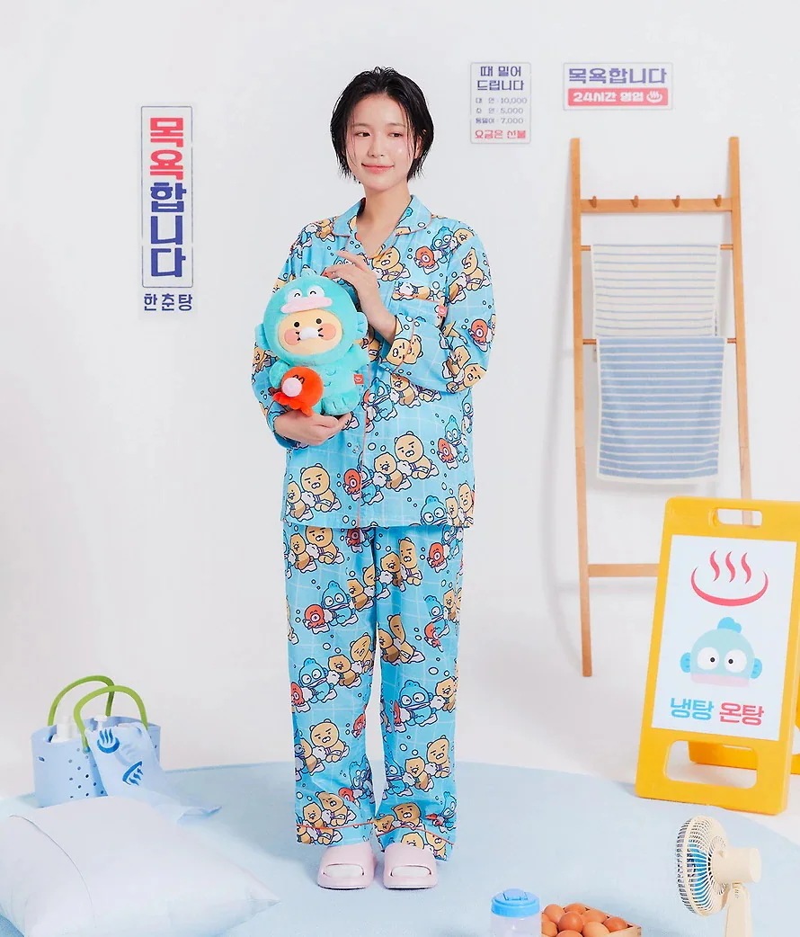 【ハンチュン温泉】ハンギョドン X チュンシク レディース パジャマ 上下セット ルームウェア / 韓国公式ストアグッズ こどもプレゼント 韓国お土産 チュンシク 춘식이