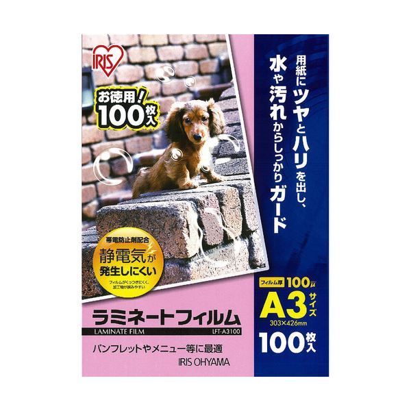 （まとめ）アイリスオーヤマ ラミネートフィルムA3 100μ LFT-A3100 1パック(100枚)(×3セット)