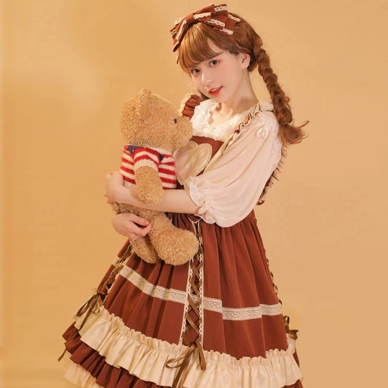 ボブミルクコーヒーロリータスカート 甘くて可愛い水玉模様のロリータドレス プリンセスドレス スウィートロースカート