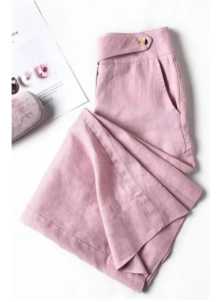 クリアランスセールレディース用和風リネンワイドレッグパンツ夏用ハイウエストドレープストレートレッグ313