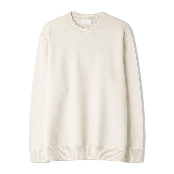 メンズ ロイ ウォッシャブル モーダル ラウンド 長袖 ニットTシャツ SG-KN-Q027-クリーム