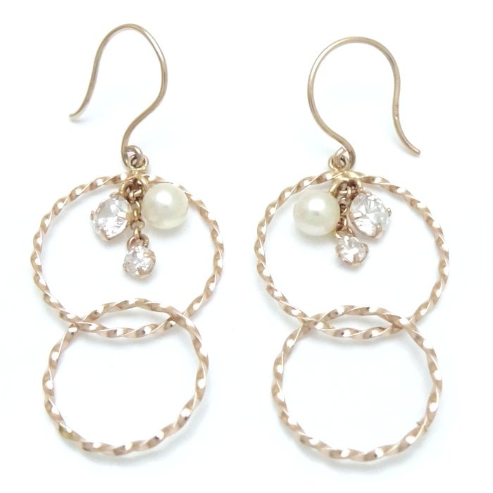 サークルモチーフ ピアス ベビーパール キュービックジルコニア K14PG ピンクゴールド/28182【中古】