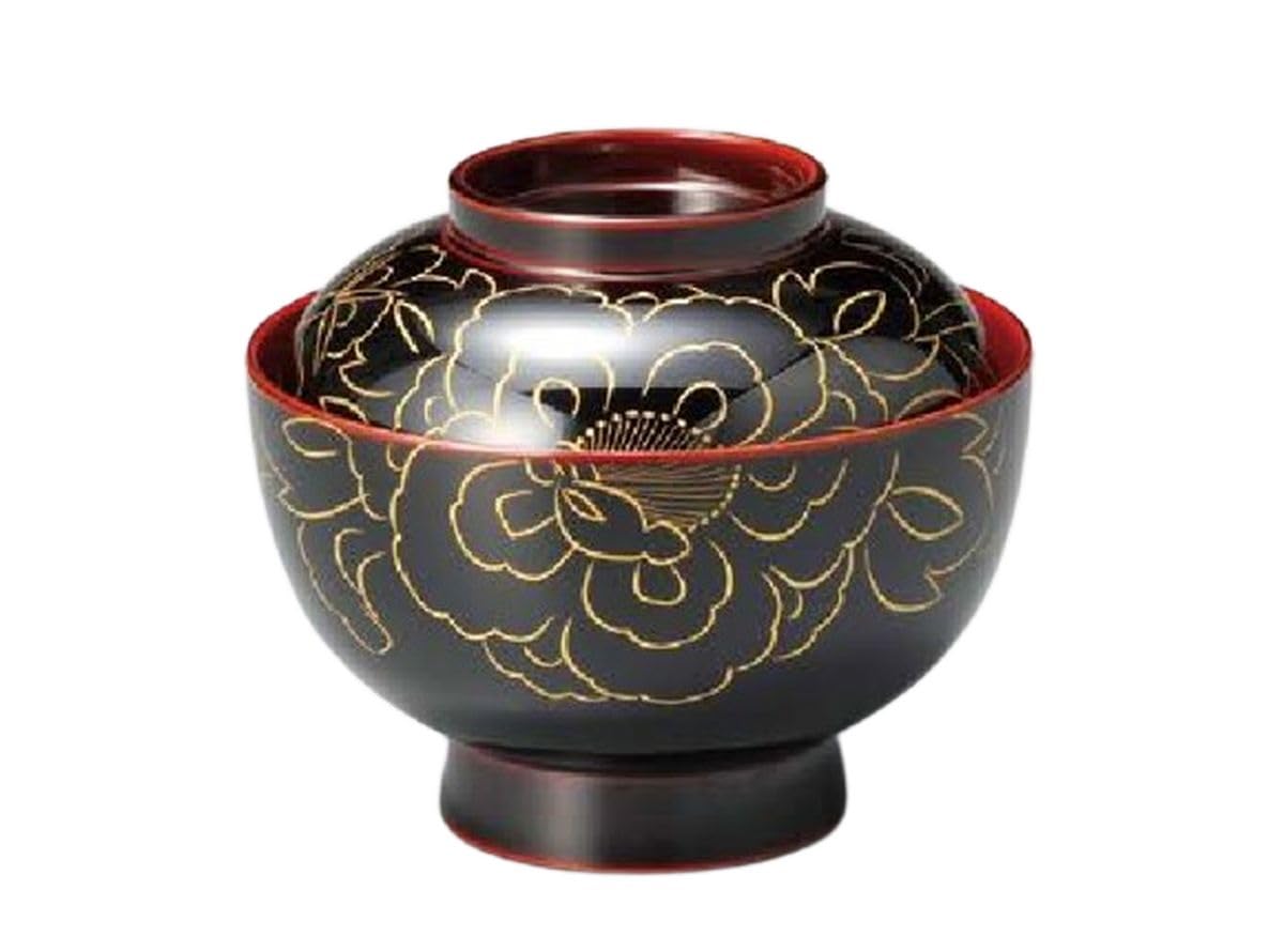 J-kitchens お椀 （ 皿 小鉢 としても ） 金牡丹 雑煮椀 溜内朱 （1客) 13cm 漆塗り 手塗り 日本製