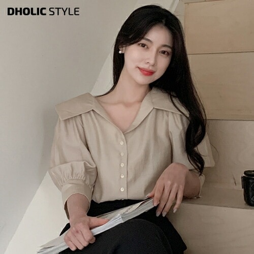 [メガ割りSALE]オープンビッグカラー7分袖ブラウス・p650967