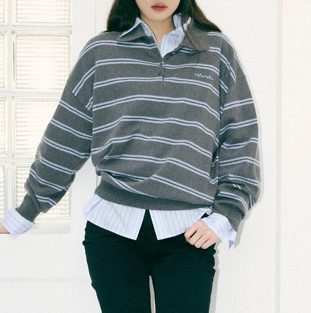 LOOSE FIT COLLAR STRIPE KNIT 3色