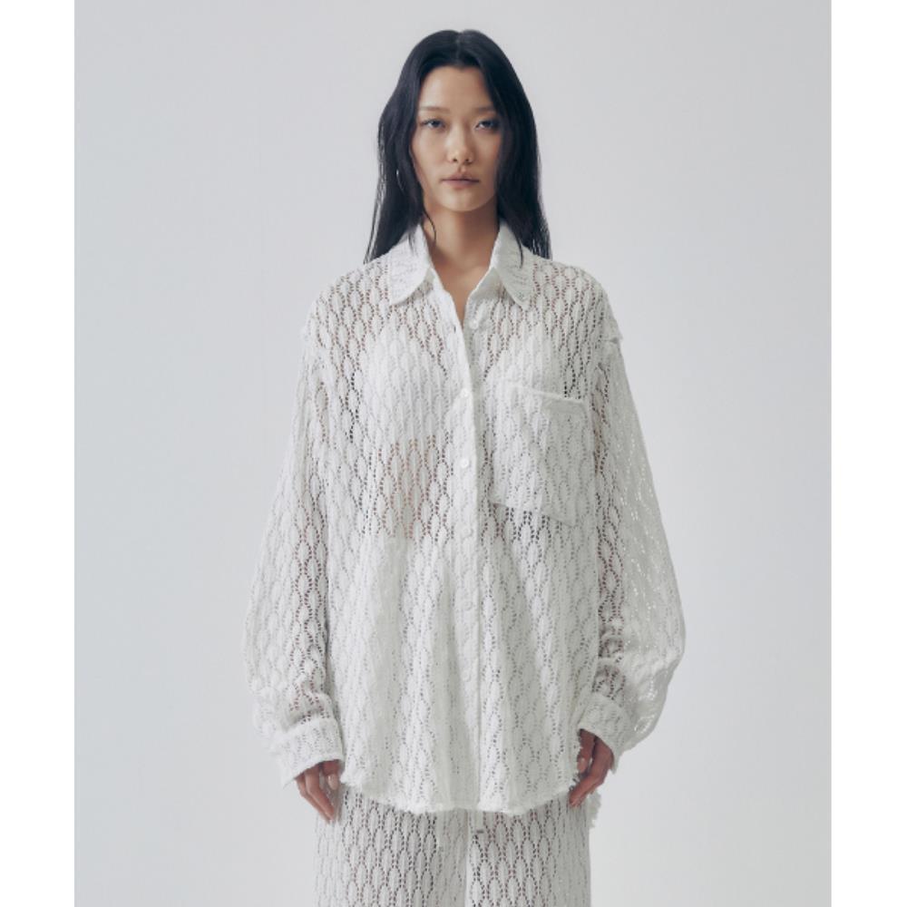 TREEMINGBIRD Lace Embellished Setup Shirt White TM2535