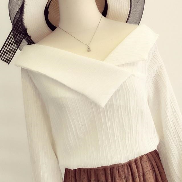 2183.シフォン ブラウス トップス(ホワイト)