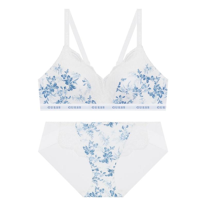 ブルーフローラルのノーワイヤー+パンツセットLBU(GDWBR312/BP312)