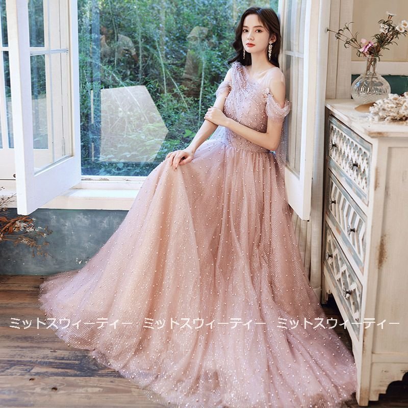 Aラインドレス ロング カラードレス 演奏会 コンサート 安い 結婚式 ウエディングドレス 二次会