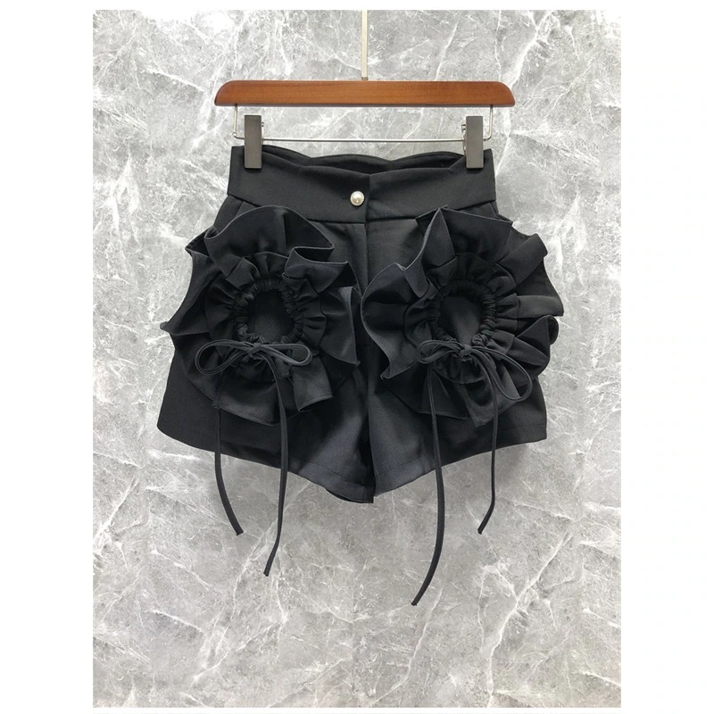 花飾り ショートパンツ Aラインハイウエスト フリル 春夏 キュロットスカート30%までに制限