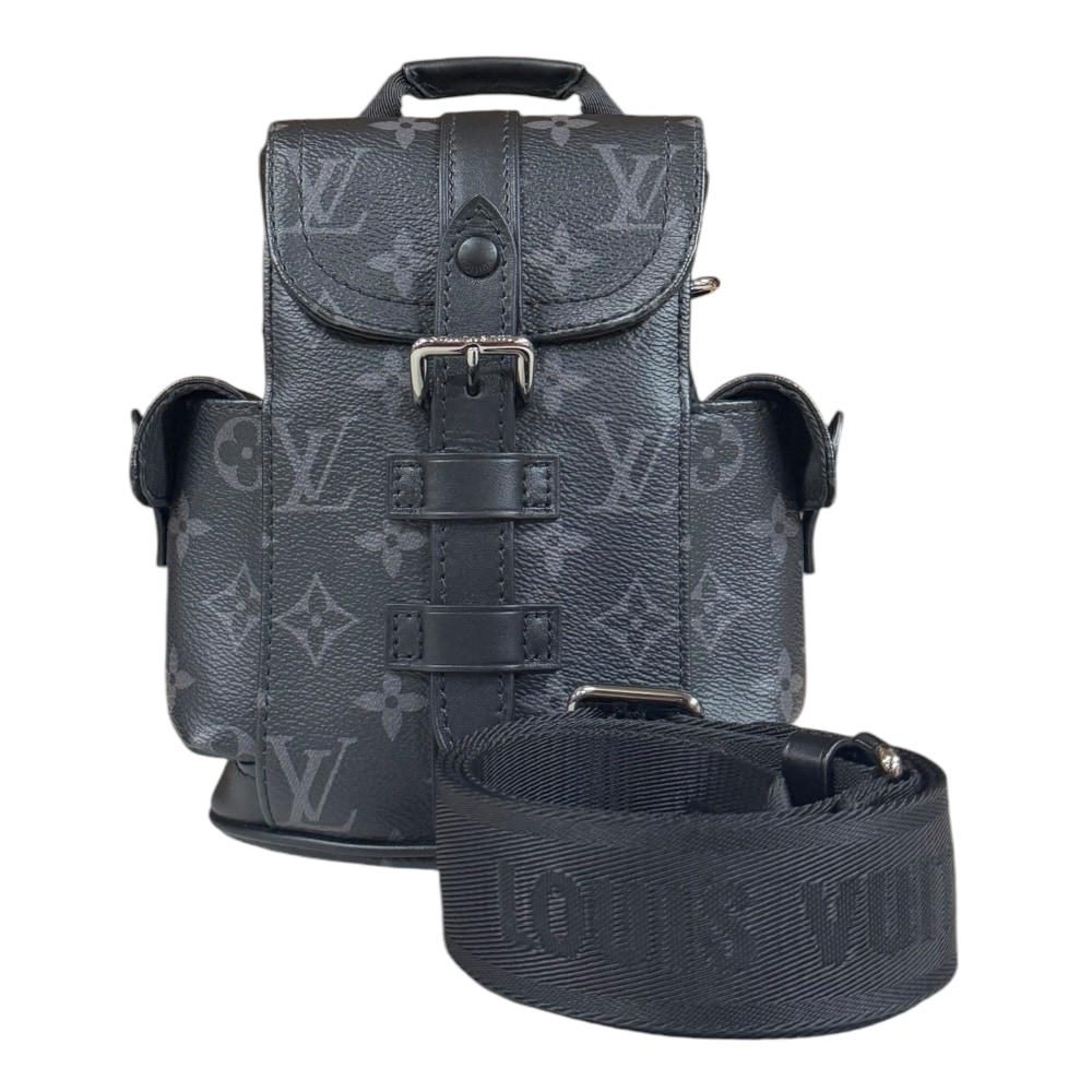 ルイヴィトン ナノ・クリストファー モノグラムエクリプス ショルダーバッグ モノグラムエクリプス M82769 ブラック LOUIS VUITTON 中古 美品