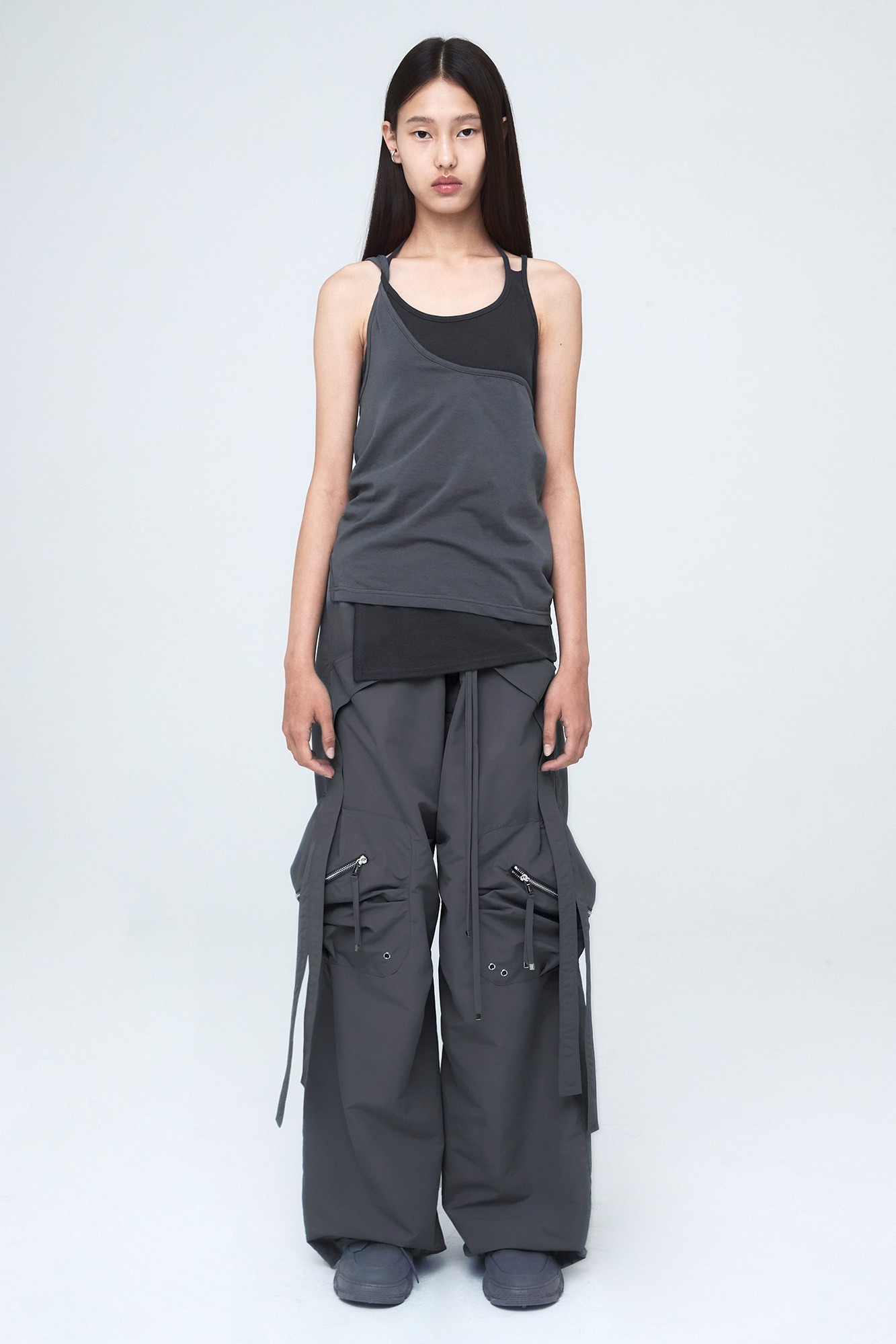 【NACHE】 CONVEX TIE CARGO PANTS (UNISEX) : CHACOAL