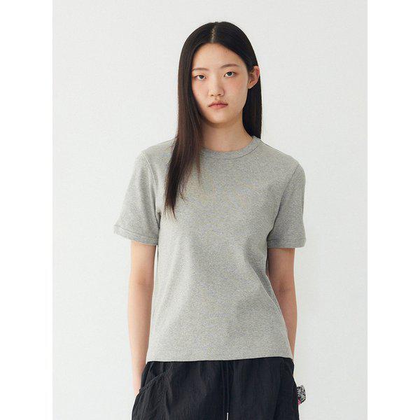 エッセンシャル リブ スリムフィット 半袖Tシャツ_メランジグレー 91F6222783