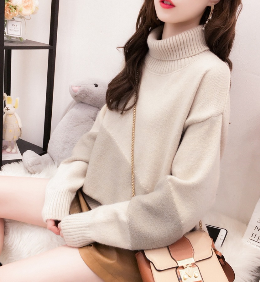 デート モテアイテム ニットソー ざっくりニット 長袖 タートルネック 切り替えデザイン リブニット ウール 可愛い きれいめ 上品 おしゃれ かっこいい 可愛い ラブリー キュート ガーリー