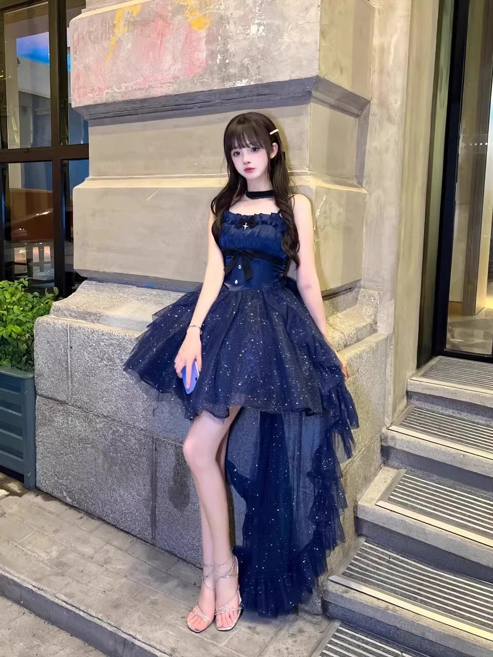 ブルードレス プリンセスライトドレス プリンセスドレス ロリータ 微ラメロリータ テールスカート