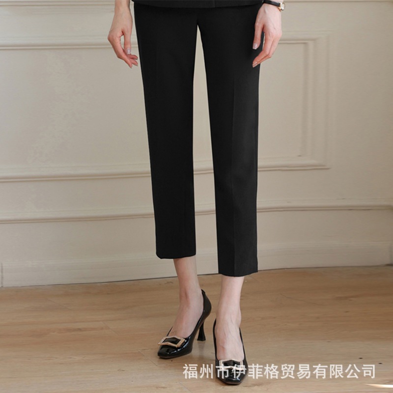 女性用ブラックスーツパンツ2024夏ハイウエストシガレットストレート9点パンツ薄手4sマネージャープロウエアワークパンツ