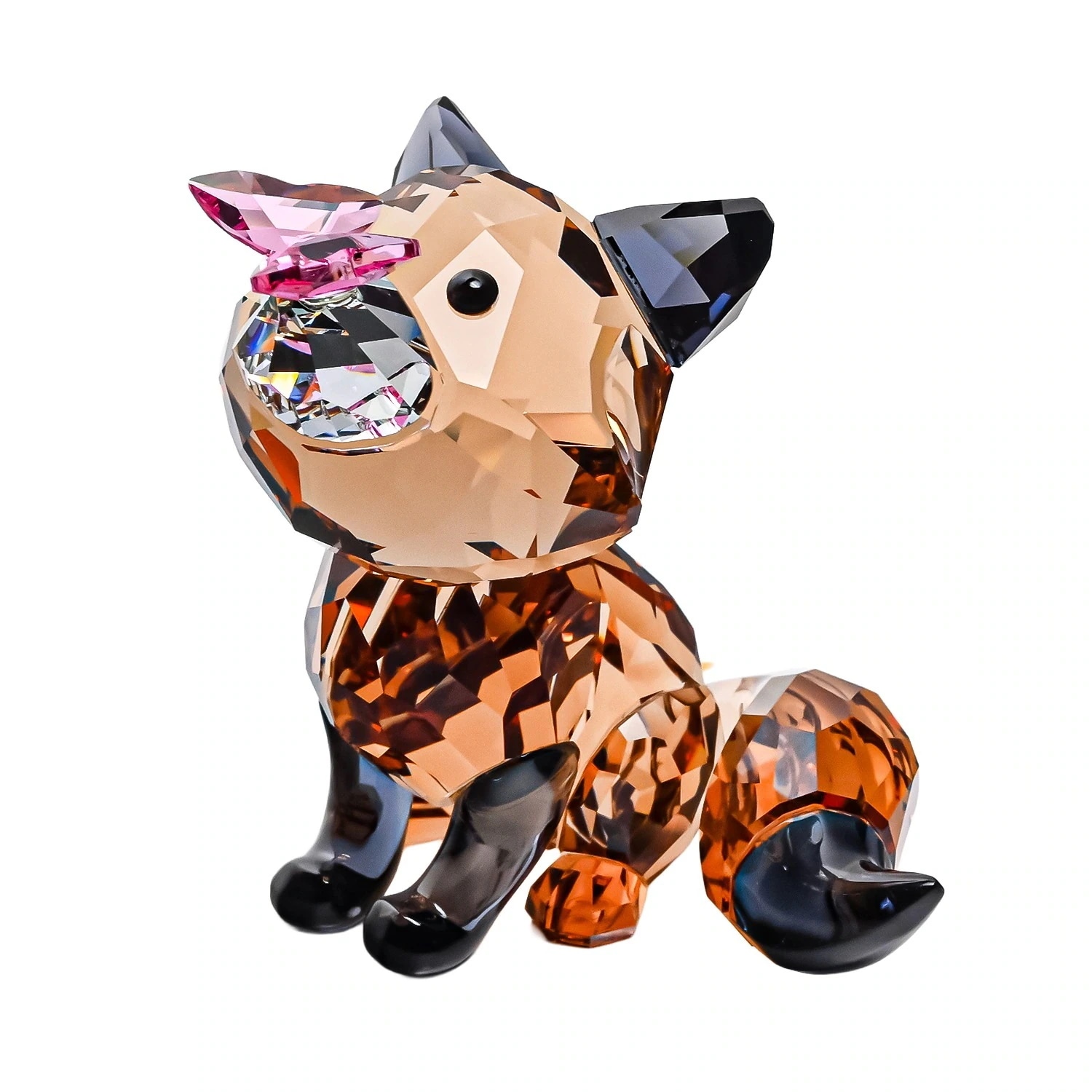 クリスタルフィギュア フィギュリン キツネとチョウ 狐 蝶 ブラウン 5701250 インテリア オブジェ 置物