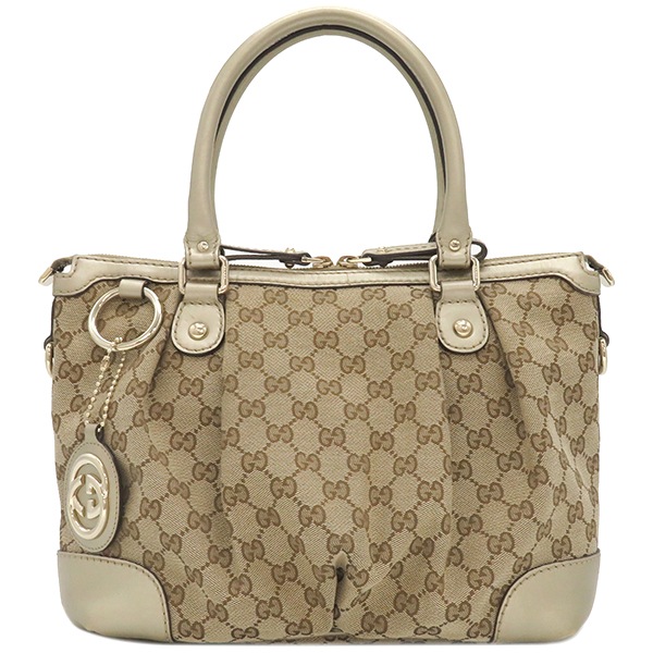 グッチ GUCCI 2WAYバッグ スーキー トートバッグ GGキャンバス レザー ベージュ×ゴールド シャンパンゴールド金具 ハンドバッグ ショルダーバッグ 247902 【保存袋】【中古】