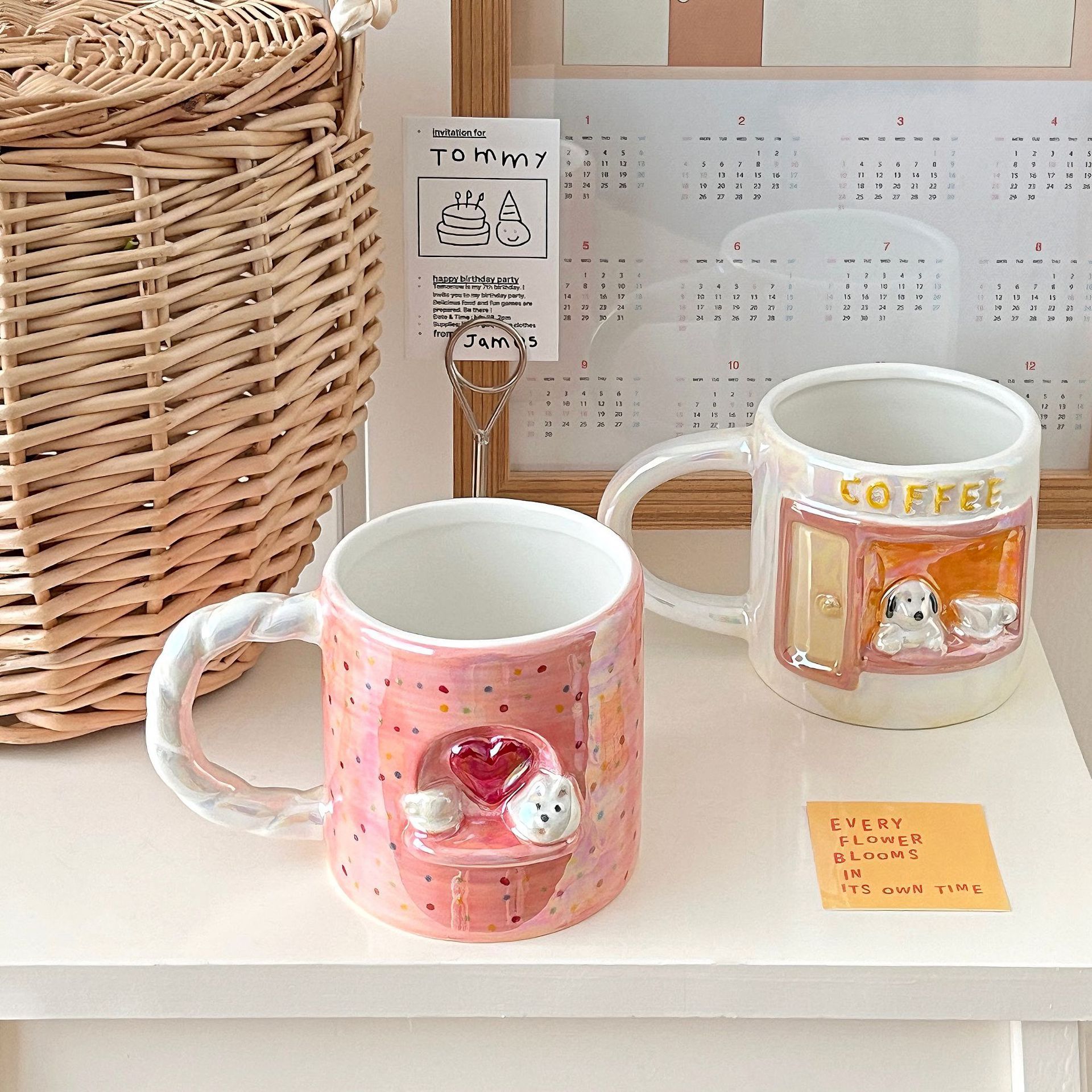 マグカップ アニメ ハート 子犬 陶磁器 乙女心 カップル 朝食 コーヒーカップ 高温に強い