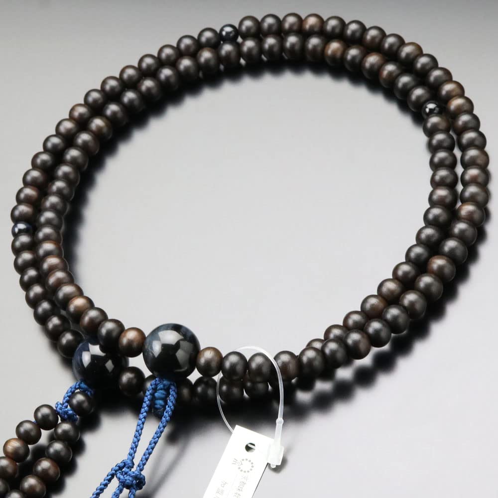 特別価格念珠ドットコム 日蓮宗 数珠 男性用 尺二 縞黒檀（艶消し） 青虎目石 梵天房【本式数珠 京念珠 京都 108玉 尺2 二連 ホークスアイ ブルータイガーアイ 虎眼石 法華 法事 葬儀 マ