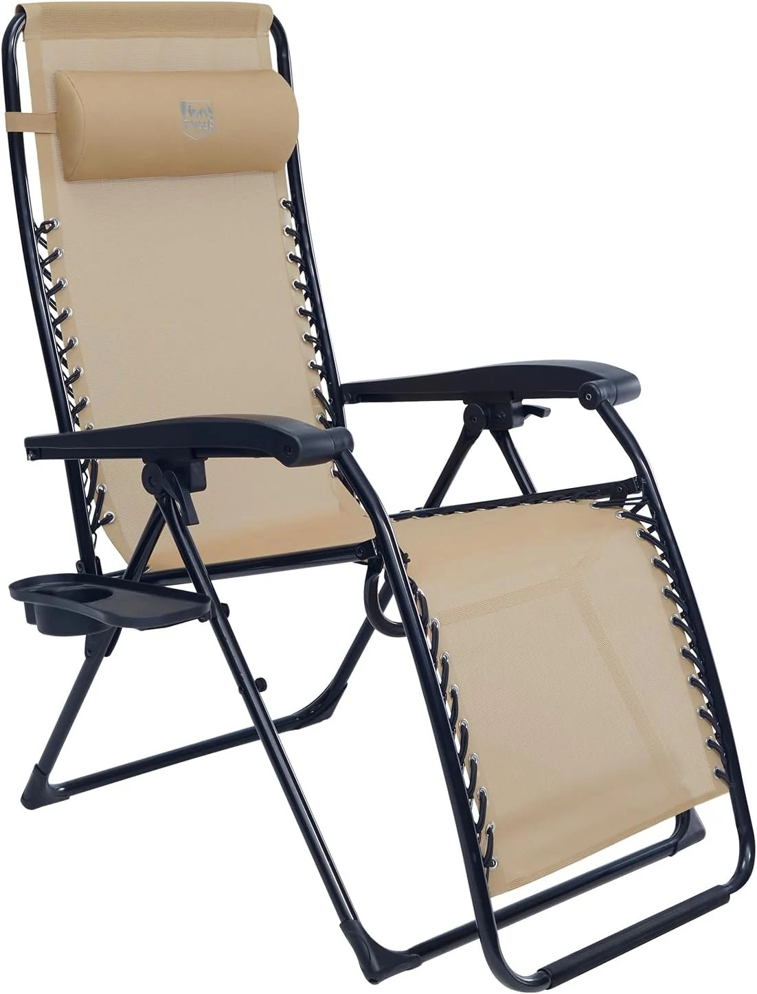 折りたたみリクライニングチェア 耐荷重136kg 角度調節 カップホルダー付 枕付き 一人掛け