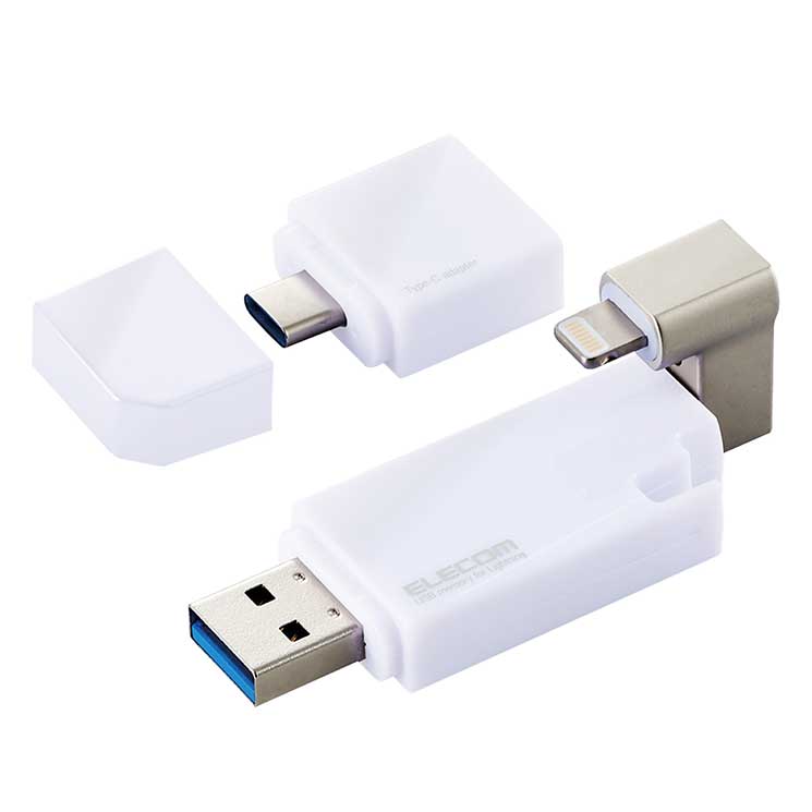iPhone iPad USBメモリ Apple MFI認証 Lightning USB3.2(Gen1) USB3.0対応 Type-C変換アダプタ付 64GB ホワイト