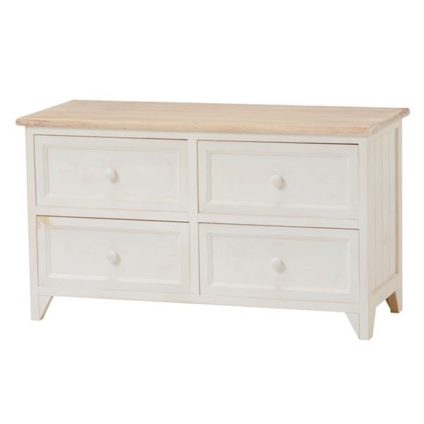 ローチェスト/リビングチェスト2段 木製/桐 幅75cm シャビーシック アンティークホワイト（白）