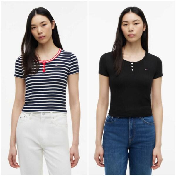 女性スリムヘンリーネックTシャツT32G6TTO12TWT1 TOMMY JEANS