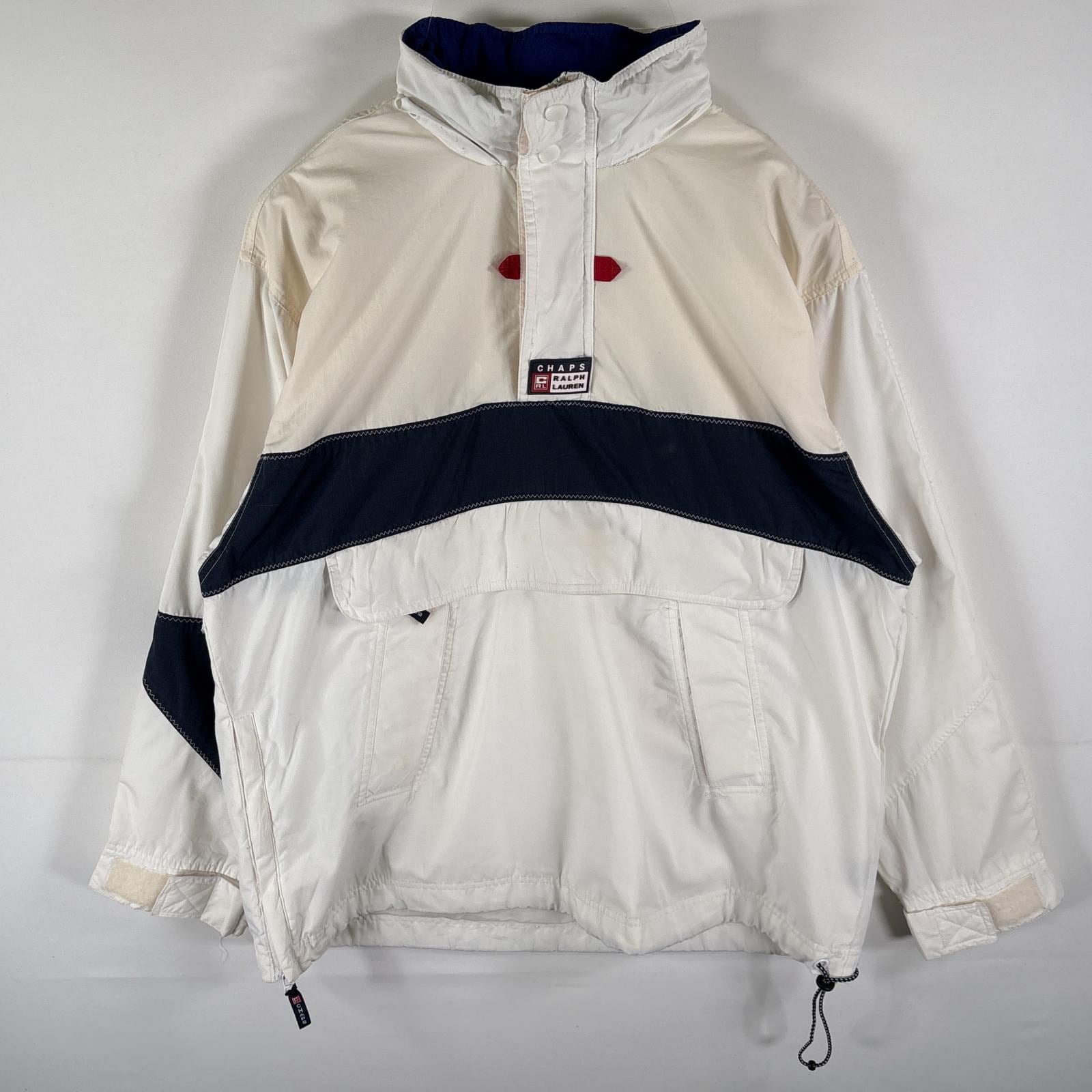 古着 90s/90年代 チャップスラルフローレン CHAPS RALPHLAUREN アノラックジャケット ハーフジップ パーカー プルオーバー M ホワイト メンズ