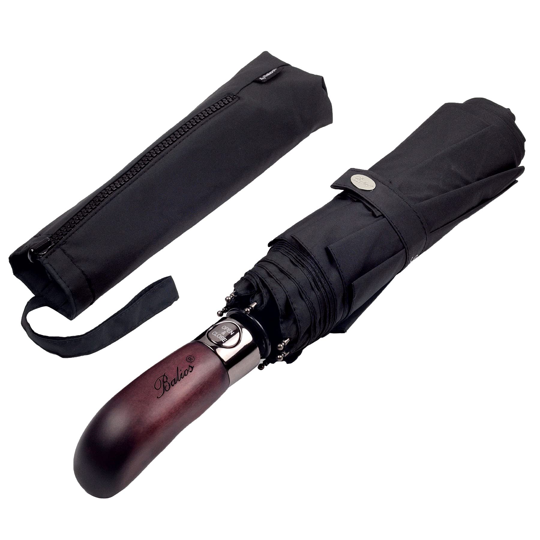 英国紳士の傘 【雑誌GQ掲載】 木目が美しい天然木ハンドル 英国Balios バリオス ダブルキャノピー 折りたたみ傘 メンズ 傘 耐風 65cm 8本骨 395g 自動開閉 晴雨兼用 ジャンプ傘