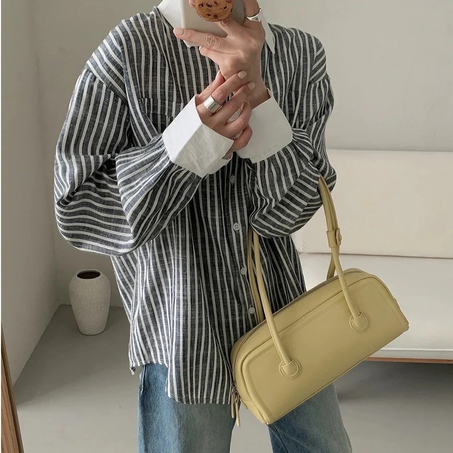 トップスシャツブラウス清新 シャツ 2025春 立ち襟 高級感 怠惰な風 プリーツ V襟 気質 ゆったり 亜麻 ストライプ柄