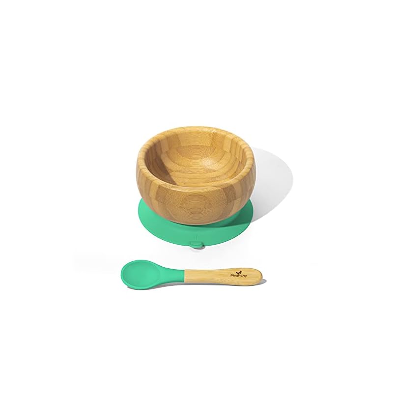 【即日発送】Smart Start Avanchy アヴァンシー ひっくり返らない 竹食器 ボウル 吸盤スプーン付き グリーン 2個アソート
