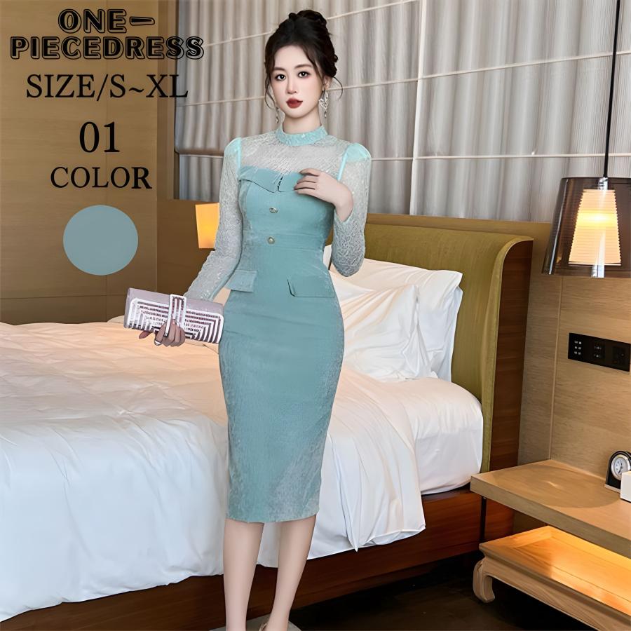 【急速出荷!】人気商品 ワンピスドレス　ドッキングワンピース　ベルベットワンピース　レース切り替え　ロング丈ドレス　タイトワンピース　パーティードレス　ライトドレス　姫系　長