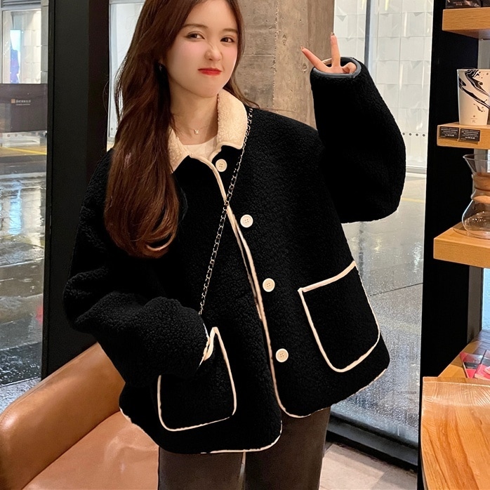 アウター ブルゾン ジャケット 上着 もこもこアウター ボアブルゾン 長袖 襟付き もこもこ