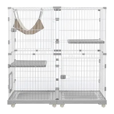 【国内即日発送】猫 ケージ キャットケージ 2段 幅広設計 自由組み合わせ トレー付き 猫ドア付き ハンモック付き 大型 猫ゲージ 高級感 おしゃれ キャットハウス ネコ ハウス 多段 留守番 保護