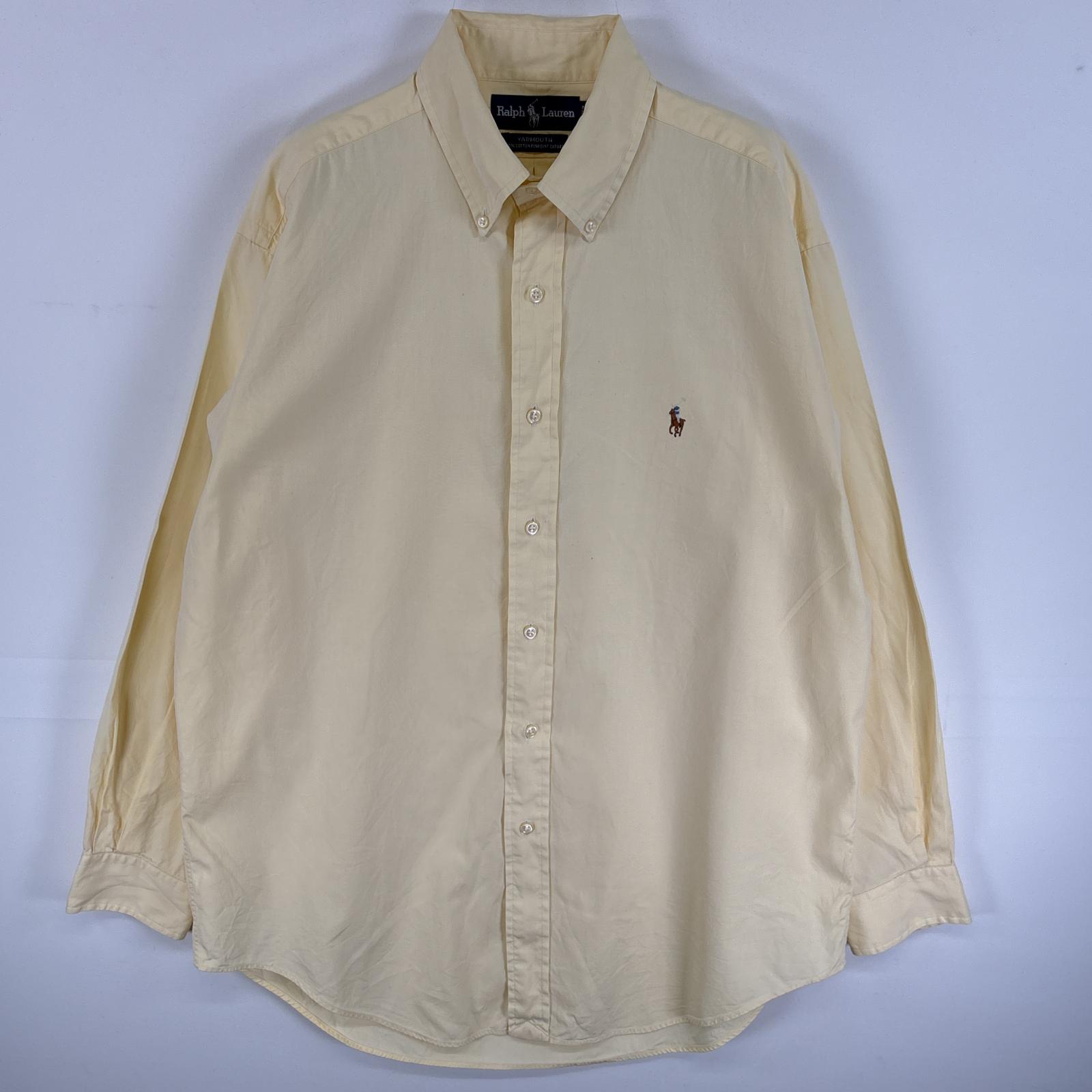 古着 90s/90年代 長袖シャツ ワンポイント ロゴ 刺繍 ボタンダウンシャツ YARMOUTH 15 1/2 M イエロー 無地 メンズ